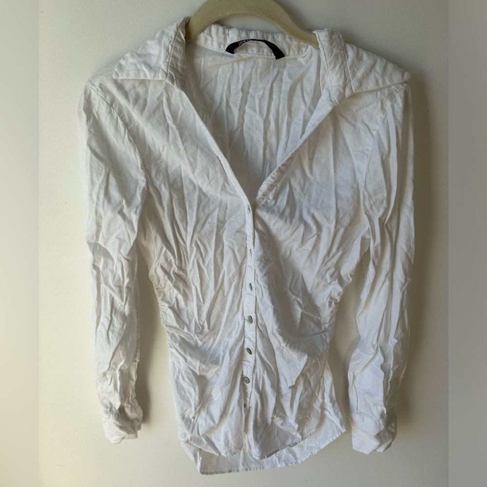 White cotton Zara button down.